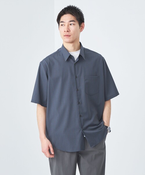 green label relaxing（グリーンレーベルリラクシング）の「ウォッシャブルトロ ジャストルーズ ストライプ 半袖 シャツ  -ストレッチ-（シャツ/ブラウス・メンズ・ホワイト/コバルトブルー/ロイヤルブルー・S/L/M/XL）」の10枚目の写真