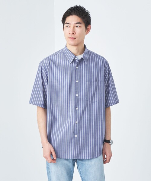 green label relaxing（グリーンレーベルリラクシング）の「ウォッシャブルトロ ジャストルーズ ストライプ 半袖 シャツ  -ストレッチ-（シャツ/ブラウス・メンズ・ホワイト/コバルトブルー/ロイヤルブルー・S/L/M/XL）」の11枚目の写真