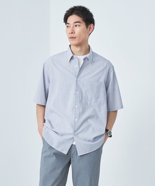 green label relaxing（グリーンレーベルリラクシング）の「ウォッシャブルトロ ジャストルーズ ストライプ 半袖 シャツ  -ストレッチ-（シャツ/ブラウス・メンズ・ホワイト/コバルトブルー/ロイヤルブルー・S/L/M/XL）」の13枚目の写真