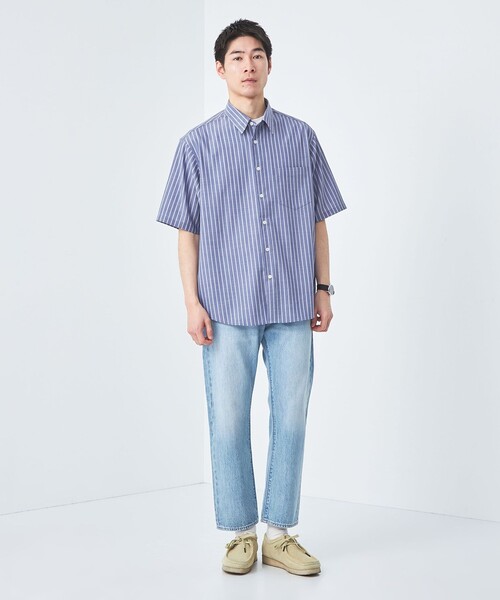 green label relaxing（グリーンレーベルリラクシング）の「ウォッシャブルトロ ジャストルーズ ストライプ 半袖 シャツ  -ストレッチ-（シャツ/ブラウス・メンズ・ホワイト/コバルトブルー/ロイヤルブルー・S/L/M/XL）」の14枚目の写真