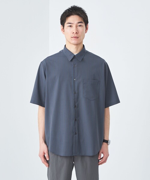 green label relaxing（グリーンレーベルリラクシング）の「ウォッシャブルトロ ジャストルーズ ストライプ 半袖 シャツ  -ストレッチ-（シャツ/ブラウス・メンズ・ホワイト/コバルトブルー/ロイヤルブルー・S/L/M/XL）」の15枚目の写真