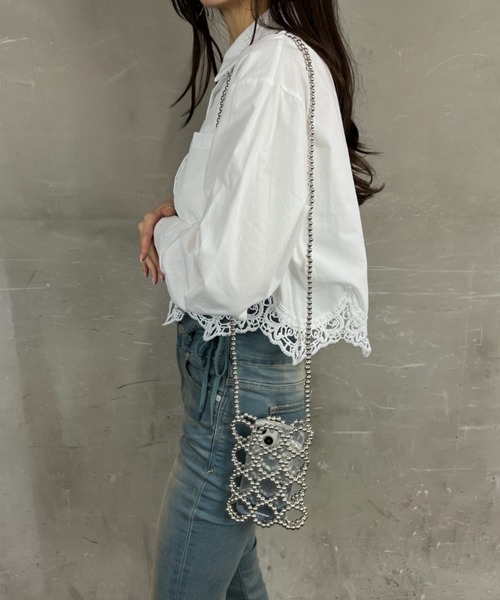 tolene(トレネ)の「ビーズ編み ミニポーチ ミニバッグ ショルダーバッグ(ショルダーバッグ・レディース・シルバー/ブラック/ホワイト・ONE SIZE)」の8枚目の写真