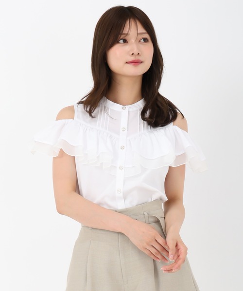 COFREX】 前立ミニフリル 長袖 レディースフリルシャツ(S ダーク