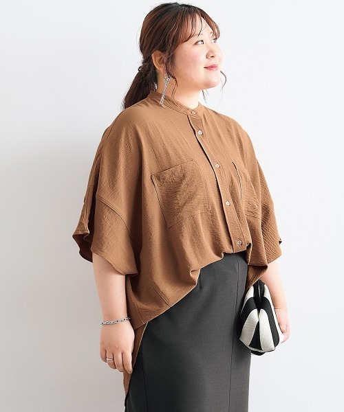 SMILE LAND(スマイルランド)の「<大きいサイズ> ゆるシルエットとろみシボシャツチュニック(その他トップス・レディース・モカ/ピンク/ブラック/チャコールグレー/パープル/ダークブラウン・L/LL/3L/4L/5L)」の16枚目の写真