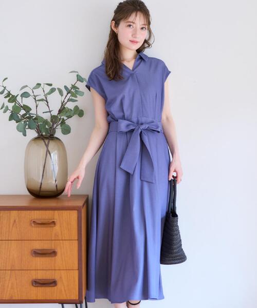 セール】【美シルエット・通勤】シャンブレーシャツワンピース