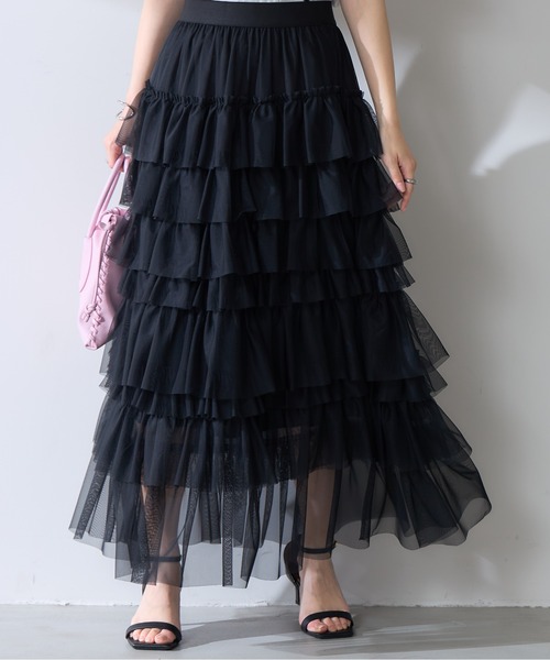&. NOSTALGIA（アンドドットノスタルジア）の「【ZOZO限定】チュールティアードスカート（スカート・レディース・ブラック/グレー・M）」の2枚目の写真