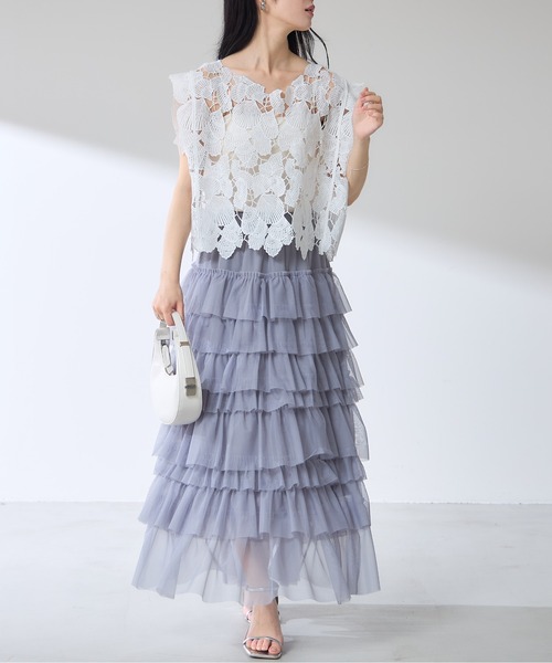 &. NOSTALGIA（アンドドットノスタルジア）の「【ZOZO限定】チュールティアードスカート（スカート・レディース・ブラック/グレー・M）」の10枚目の写真