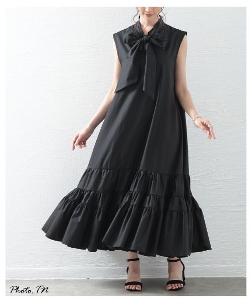 Sawa a la mode(サワアラモード)の「ボウタイティアードワンピース(ワンピース・レディース・ピンク/ブルー/ブラック・FREE)」の5枚目の写真