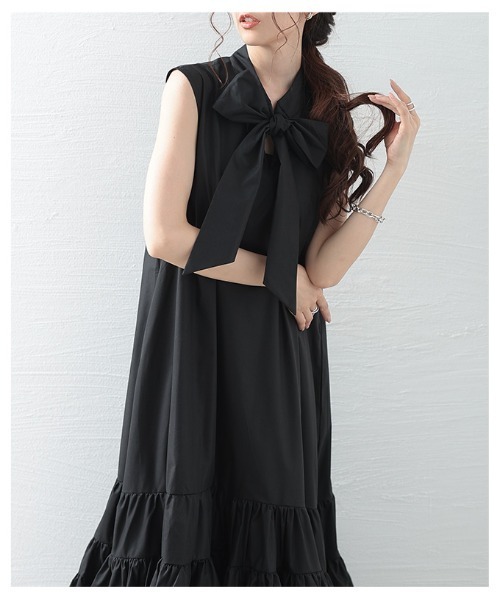 Sawa a la mode(サワアラモード)の「ボウタイティアードワンピース(ワンピース・レディース・ピンク/ブルー/ブラック・FREE)」の9枚目の写真