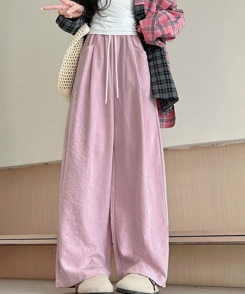 Miniministore(ミニミニストア)の「ワイドパンツウエストゴムストレートパンツ(スラックス・レディース・オフホワイト/ブラック/ブルーグレー/ベージュ/ピンク・FREE)」の5枚目の写真