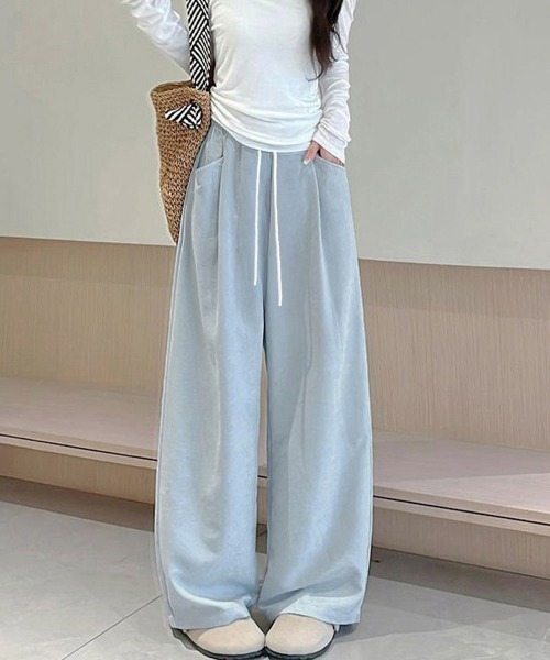 Miniministore(ミニミニストア)の「ワイドパンツウエストゴムストレートパンツ(スラックス・レディース・オフホワイト/ブラック/ブルーグレー/ベージュ/ピンク・FREE)」の3枚目の写真