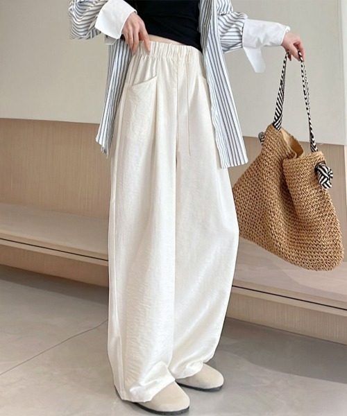 Miniministore(ミニミニストア)の「ワイドパンツウエストゴムストレートパンツ(スラックス・レディース・オフホワイト/ブラック/ブルーグレー/ベージュ/ピンク・FREE)」の12枚目の写真