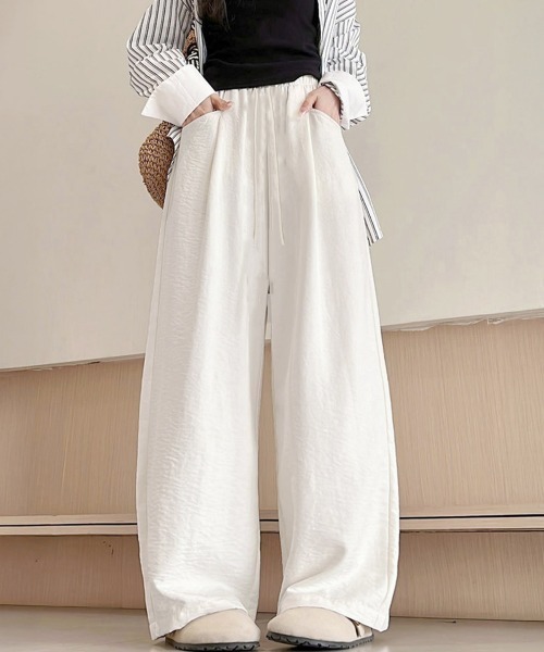 Miniministore(ミニミニストア)の「ワイドパンツウエストゴムストレートパンツ(スラックス・レディース・オフホワイト/ブラック/ブルーグレー/ベージュ/ピンク・FREE)」の13枚目の写真