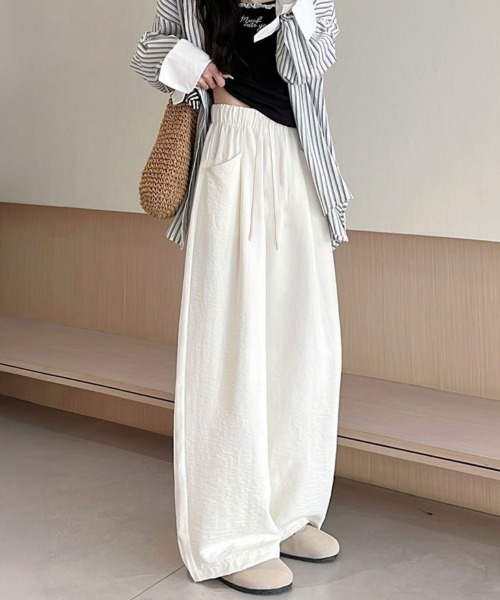 Miniministore(ミニミニストア)の「ワイドパンツウエストゴムストレートパンツ(スラックス・レディース・オフホワイト/ブラック/ブルーグレー/ベージュ/ピンク・FREE)」の14枚目の写真