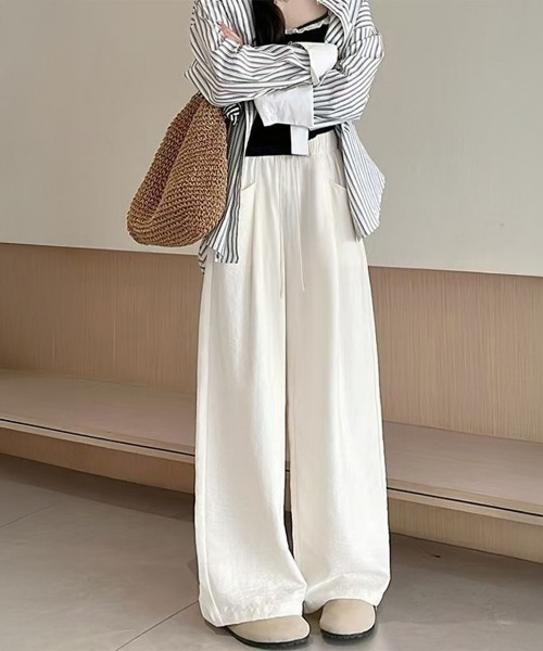 Miniministore(ミニミニストア)の「ワイドパンツウエストゴムストレートパンツ(スラックス・レディース・オフホワイト/ブラック/ブルーグレー/ベージュ/ピンク・FREE)」の15枚目の写真