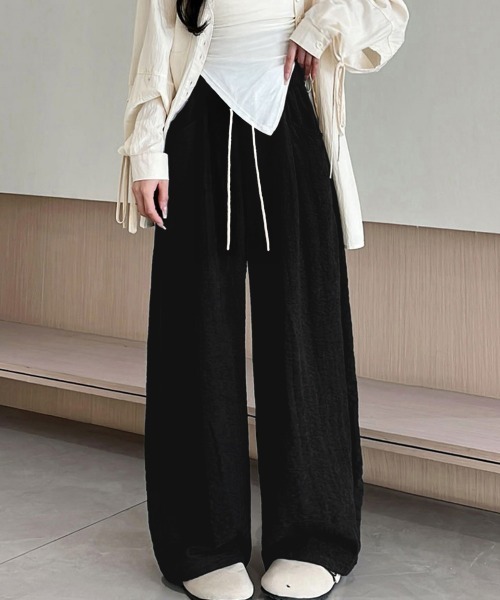 Miniministore(ミニミニストア)の「ワイドパンツウエストゴムストレートパンツ(スラックス・レディース・オフホワイト/ブラック/ブルーグレー/ベージュ/ピンク・FREE)」の16枚目の写真