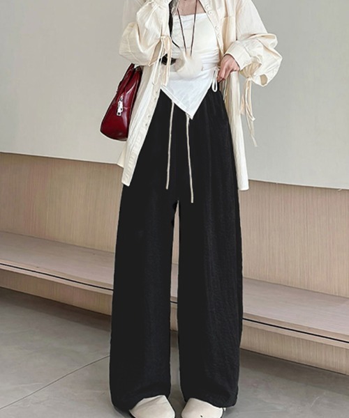 Miniministore(ミニミニストア)の「ワイドパンツウエストゴムストレートパンツ(スラックス・レディース・オフホワイト/ブラック/ブルーグレー/ベージュ/ピンク・FREE)」の17枚目の写真