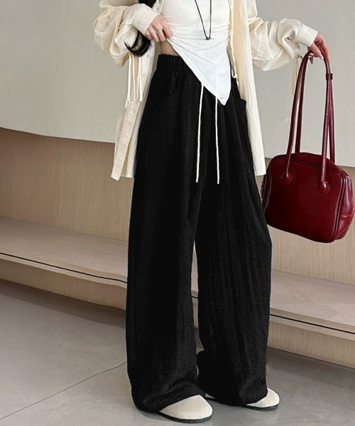 Miniministore(ミニミニストア)の「ワイドパンツウエストゴムストレートパンツ(スラックス・レディース・オフホワイト/ブラック/ブルーグレー/ベージュ/ピンク・FREE)」の18枚目の写真