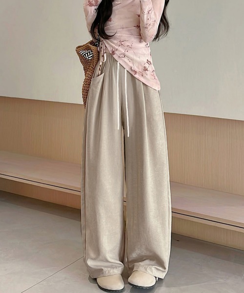 Miniministore(ミニミニストア)の「ワイドパンツウエストゴムストレートパンツ(スラックス・レディース・オフホワイト/ブラック/ブルーグレー/ベージュ/ピンク・FREE)」の19枚目の写真