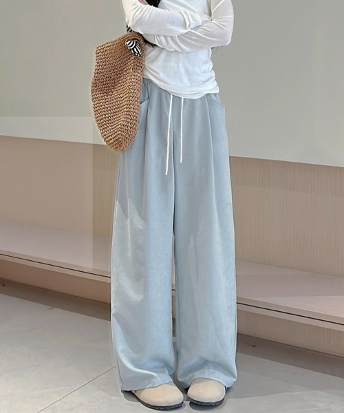 Miniministore(ミニミニストア)の「ワイドパンツウエストゴムストレートパンツ(スラックス・レディース・オフホワイト/ブラック/ブルーグレー/ベージュ/ピンク・FREE)」の21枚目の写真