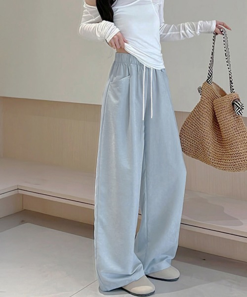 Miniministore(ミニミニストア)の「ワイドパンツウエストゴムストレートパンツ(スラックス・レディース・オフホワイト/ブラック/ブルーグレー/ベージュ/ピンク・FREE)」の22枚目の写真