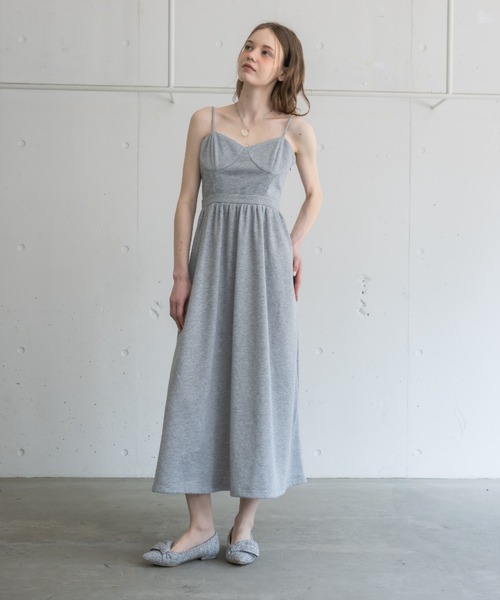 idem（イデム）の「tulle ribbon sweat cami  onepiece／バックリボンスウェットワンピ（ワンピース・レディース・ネイビー/グレー・FREE）」の6枚目の写真