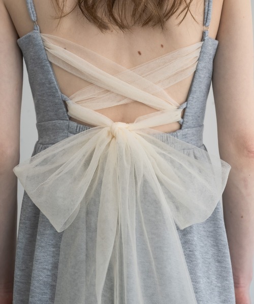 idem（イデム）の「tulle ribbon sweat cami  onepiece／バックリボンスウェットワンピ（ワンピース・レディース・ネイビー/グレー・FREE）」の9枚目の写真