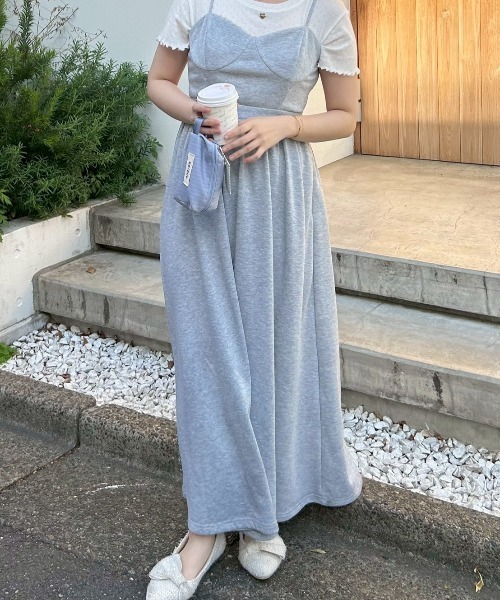 idem（イデム）の「tulle ribbon sweat cami  onepiece／バックリボンスウェットワンピ（ワンピース・レディース・ネイビー/グレー・FREE）」の14枚目の写真