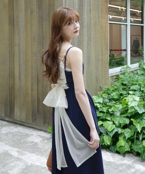 tulle ribbon sweat cami onepiece／バックリボンスウェット