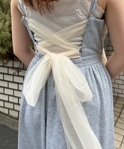 tulle ribbon sweat cami onepiece／バックリボンスウェット