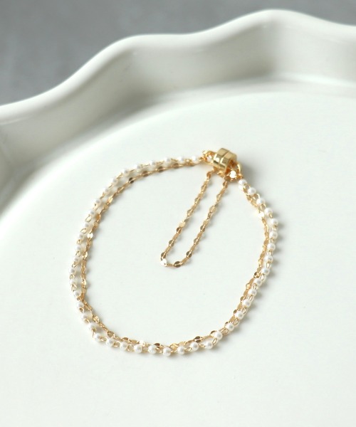 Three Four Time（ｽﾘｰﾌｫｰﾀｲﾑ）の「ミニパール×チェーンマグネットブレスレット（ブレスレット・レディース・ゴールド/ピンクゴールド・FREE）」の2枚目の写真