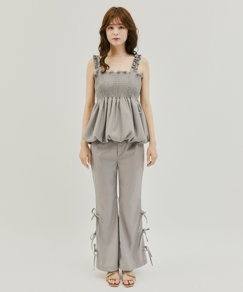 Olu.（オルドット）の「サイドリボンフレアパンツ[セットアップ可能]（その他パンツ・レディース・グレー/ネイビー・0/1）」の6枚目の写真