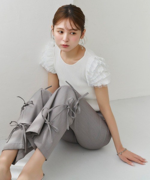 OURET リブパンツ✨ リベットスリットワイドパンツ | ファッション通販サイト NUGU