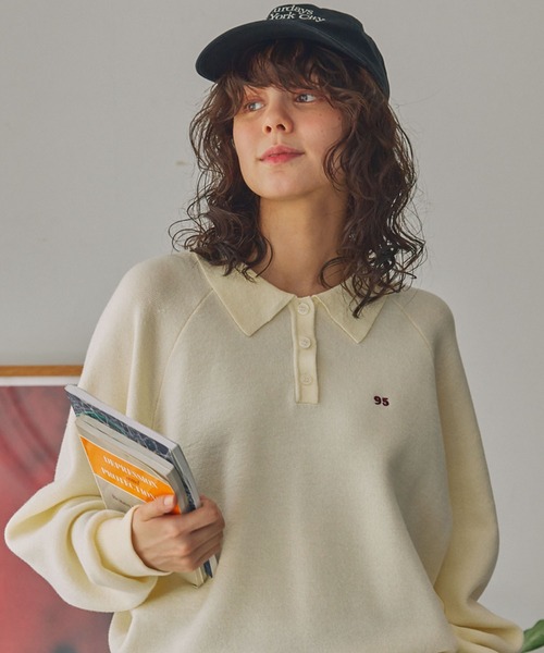 セール】ナンバリング刺繍 スウェットライク ポロニット（ポロシャツ