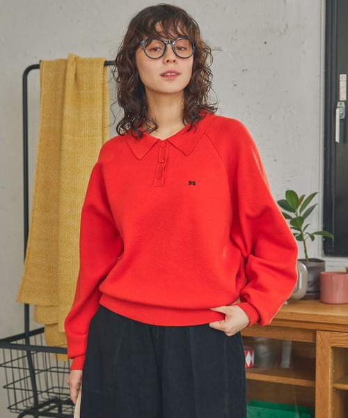 セール】ナンバリング刺繍 スウェットライク ポロニット（ポロシャツ