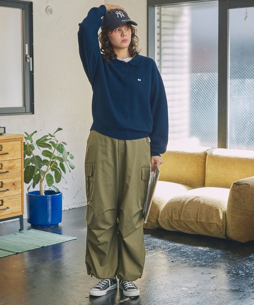 MONO-MART(モノマート)の「ナンバリング刺繍 スウェットライク ポロニット(ポロシャツ・レディース・杢グレー/ブラック/アイボリー/ネイビー/オレンジ・FREE)」の19枚目の写真