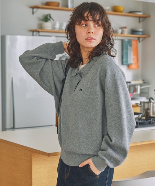 セール】ナンバリング刺繍 スウェットライク ポロニット（ポロシャツ