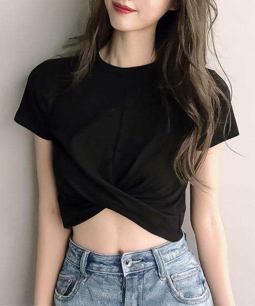 blackdia ocean（ブラックダイヤオーシャン）の「blackdia ocean フロントツイスト ショートT（Tシャツ/カットソー・レディース・ブラック/ホワイト・FREE）」の2枚目の写真