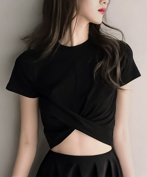 blackdia ocean（ブラックダイヤオーシャン）の「blackdia ocean フロントツイスト ショートT（Tシャツ/カットソー・レディース・ブラック/ホワイト・FREE）」の5枚目の写真