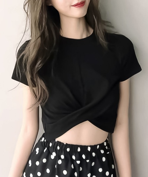 blackdia ocean（ブラックダイヤオーシャン）の「blackdia ocean フロントツイスト ショートT（Tシャツ/カットソー・レディース・ブラック/ホワイト・FREE）」の7枚目の写真