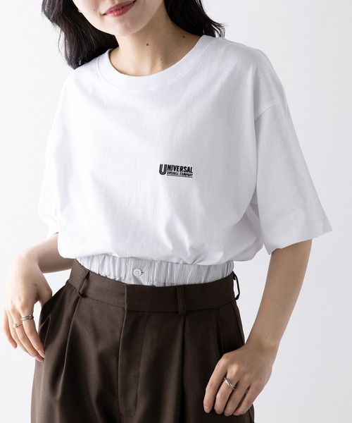 UNIVERSAL OVERALL（ユニバーサルオーバーオール）の「【UNIVERSAL OVERALL】EMBROIDERY TEE U2523249（Tシャツ/カットソー・レディース・ホワイト/ブラック/オートミール・S/M/L/XL）」の14枚目の写真