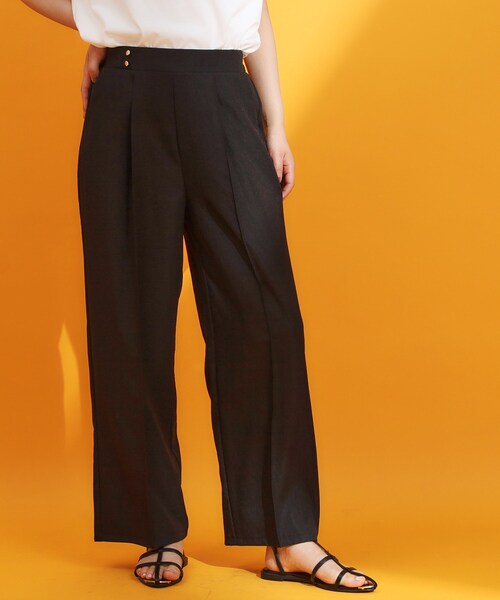 THE SHOP TK (ザ ショップ ティーケー )の「麻調ピンタックワイドパンツ【洗濯機OK】(その他パンツ・レディース・ブラック/ブラウン系その他/ベージュ・11/12/13)」の2枚目の写真