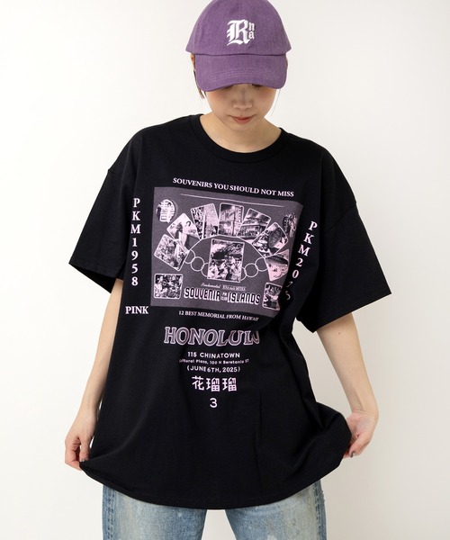RNA(アールエヌエー)の「M2517 PINKMOTEL ホノルルメモリーT(Tシャツ/カットソー・レディース・ブラック/アッシュグレー/ピンク・MEDIUM)」の2枚目の写真