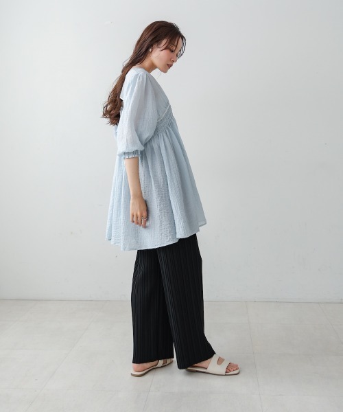 チュニックワンピース セール】ruffle lace sheer tunic one piece / フリルレース
