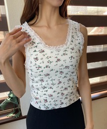 小花柄レース 太ストラップ タンクトップ 夏服