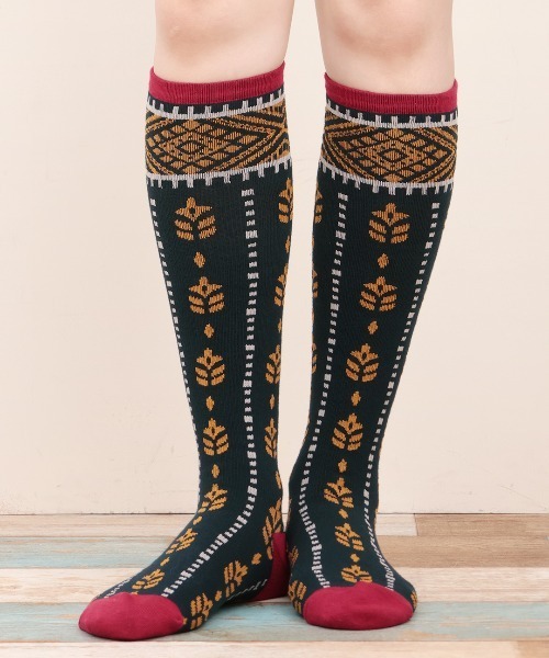 チチカカ（チチカカ）の「キカフラワーライン着圧ソックス（ソックス/靴下・レディース・ブルーグリーン/ブラック・FREE）」の4枚目の写真