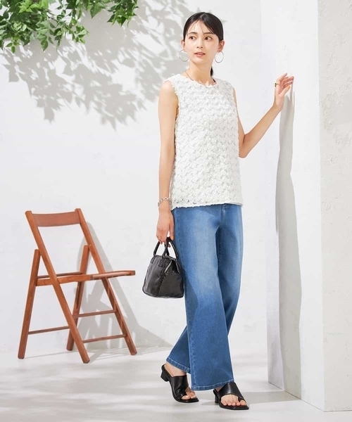 a.v.v(アーヴェヴェ)の「【接触冷感/ストレッチ】デニムワイドパンツ(デニムパンツ・レディース・ネイビー/ブルー・36/40/38/42/34)」の7枚目の写真