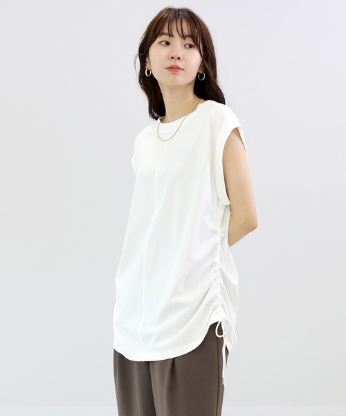 Aletta vita(アレッタビータ)の「綿天竺ドロスト使いフレンチプルオーバー(Tシャツ/カットソー・レディース・オフホワイト/ネイビー・M)」の19枚目の写真