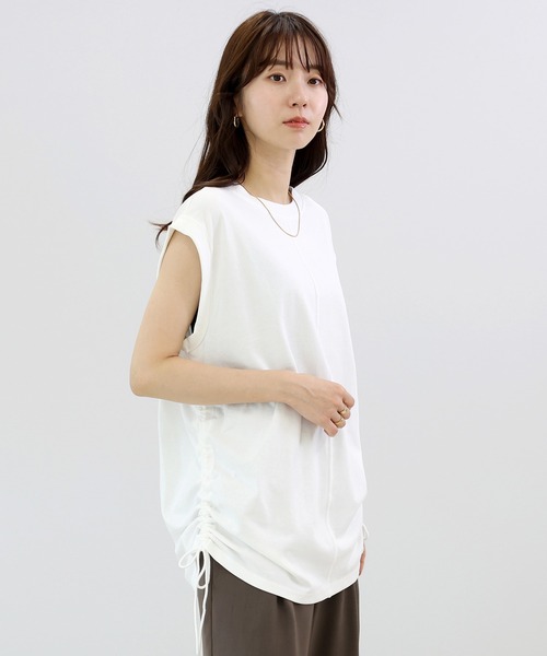 Aletta vita(アレッタビータ)の「綿天竺ドロスト使いフレンチプルオーバー(Tシャツ/カットソー・レディース・オフホワイト/ネイビー・M)」の20枚目の写真