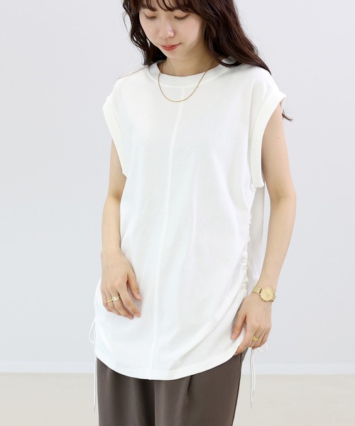 Aletta vita(アレッタビータ)の「綿天竺ドロスト使いフレンチプルオーバー(Tシャツ/カットソー・レディース・オフホワイト/ネイビー・M)」の18枚目の写真